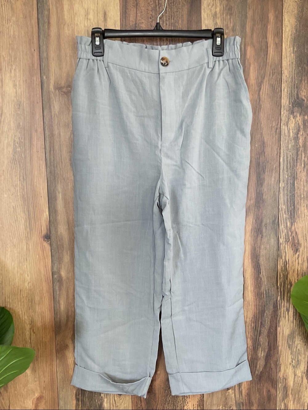 Halara Crop Capri Linen-Blend Stretch Waist Button/Zip Shorts M           181J